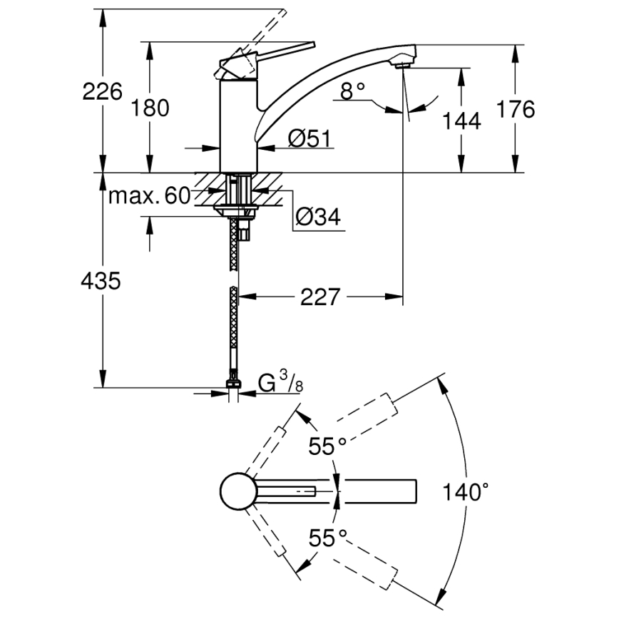GROHE 30358000 - Drezová batéria SWIFT 227 mm, lesklý chróm