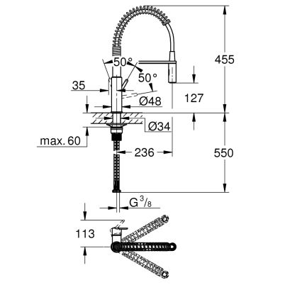 GROHE 30361000 - Drezová batéria GET 455 mm lesklý chróm