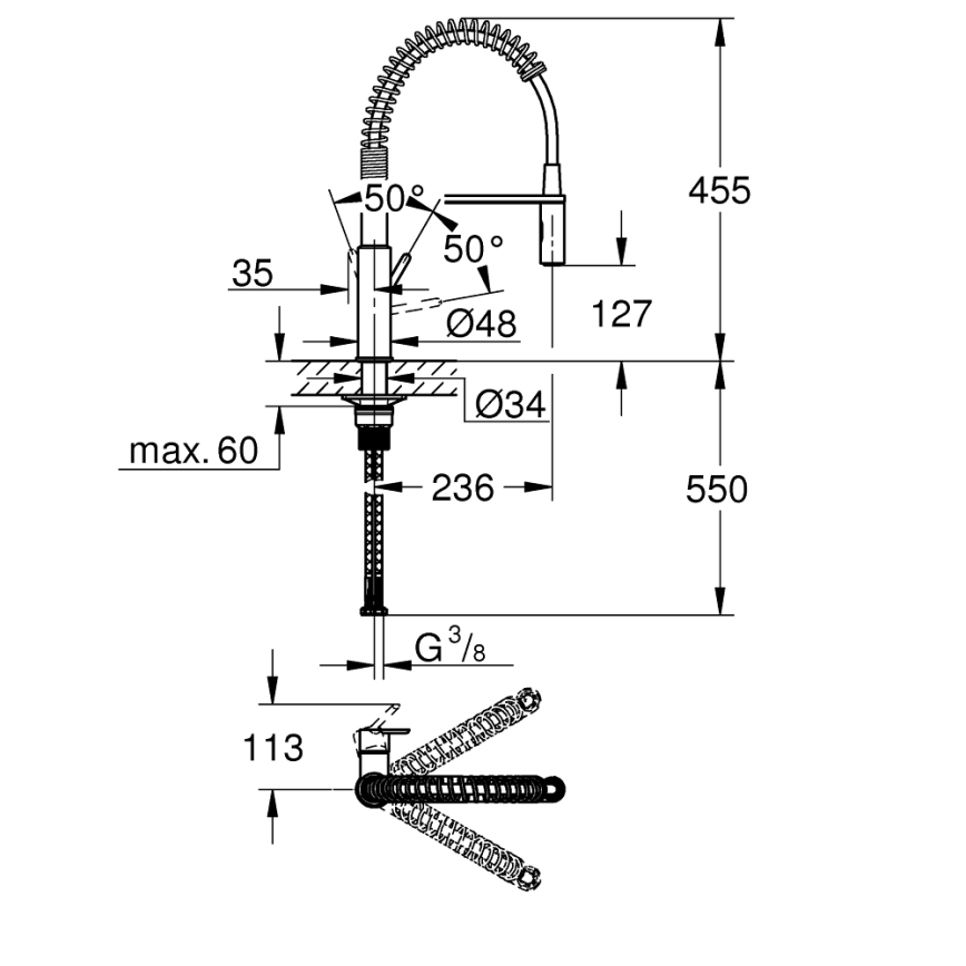 GROHE 30361000 - Drezová batéria GET 455 mm lesklý chróm