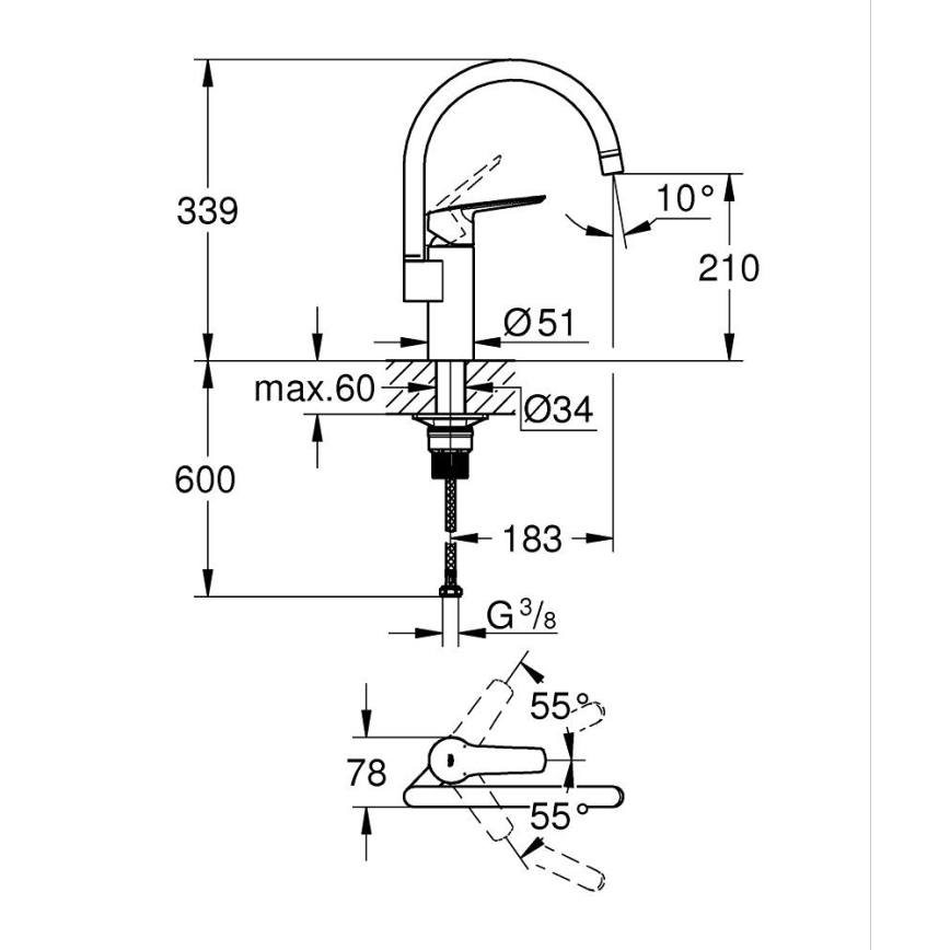 GROHE 30469000 - Drezová batéria START s vysokým výpustom, lesklý chróm
