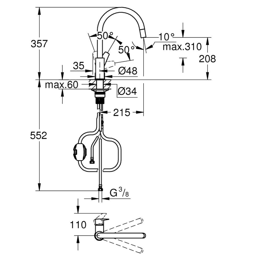 GROHE 30550000 - Drezová batéria START EDGE 357 mm lesklý chróm