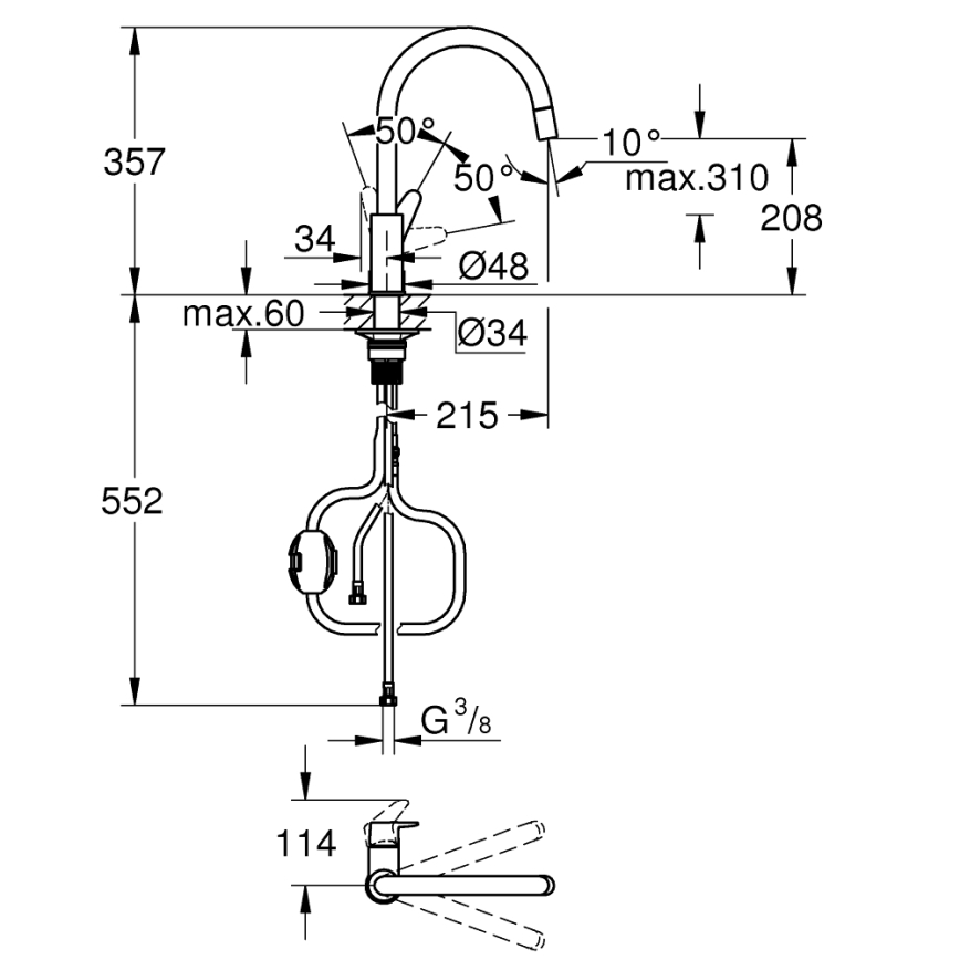 GROHE 30562000 - Drezová batéria START CURVE 357 mm lesklý chróm