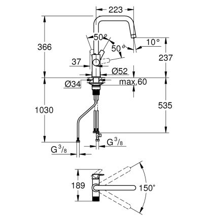 GROHE 30595000 - Drezová batéria BLUE PURE Start 366 mm lesklý chróm