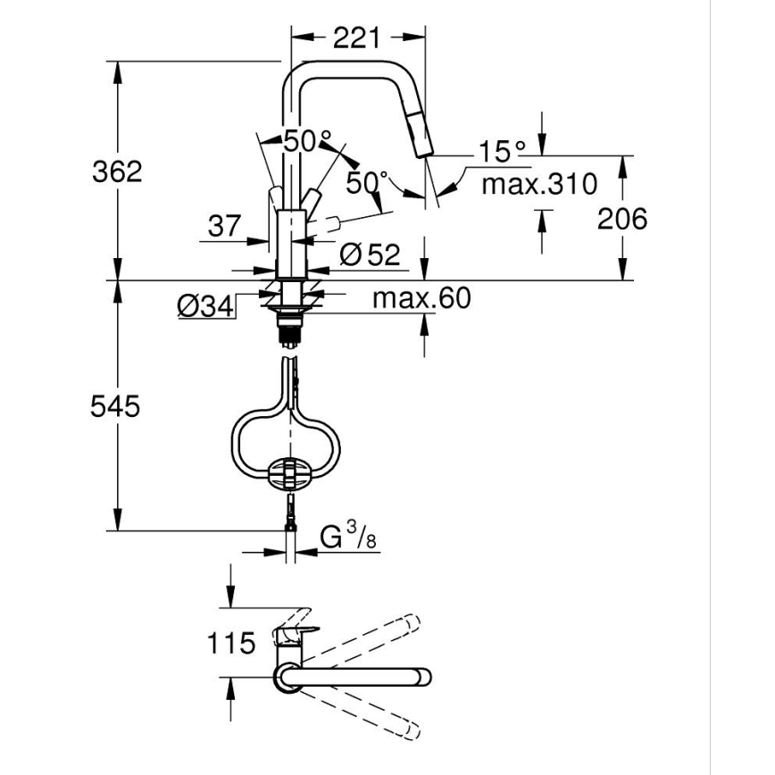 GROHE 306312430 - Drezová batéria QUICKFIX START 362 mm čierna
