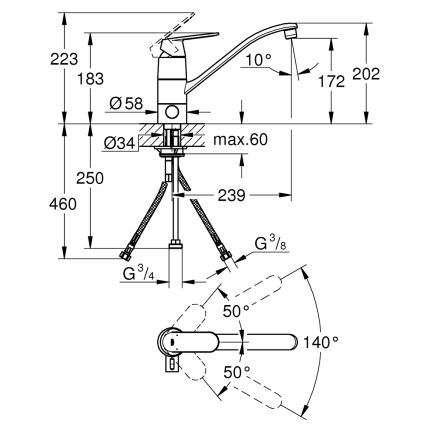 GROHE 31161000 - Drezová batéria EUROSMART COSMOPOLITAN 140° lesklý chróm