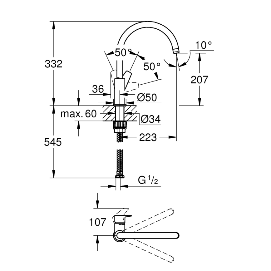 GROHE 31233001 - Drezová batéria START, lesklý chróm