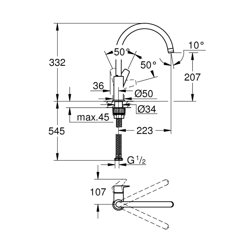 GROHE 31233001 - Drezová batéria START, lesklý chróm
