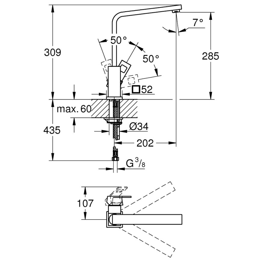 GROHE 31255000 - Drezová batéria EUROCUBE lesklý chróm