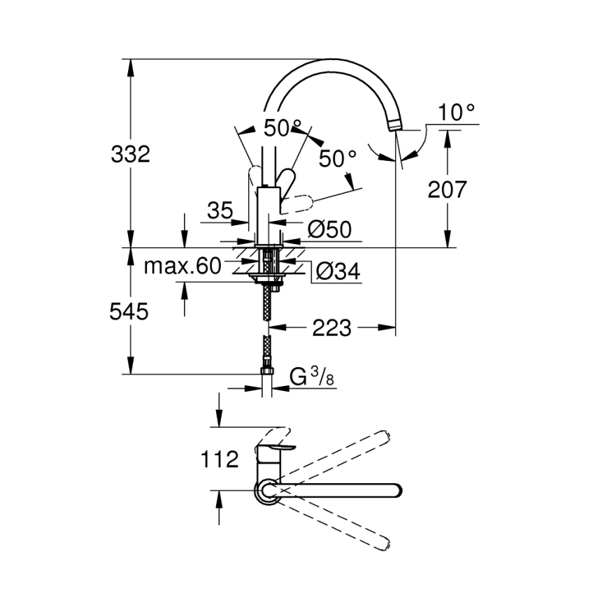 GROHE 31367001 - Drezová batéria BAUEDGE 332 mm lesklý chróm