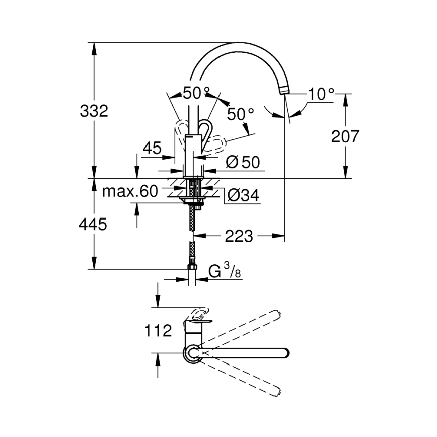 GROHE 31368000 - Drezová batéria BAULOOP 332 mm lesklý chróm