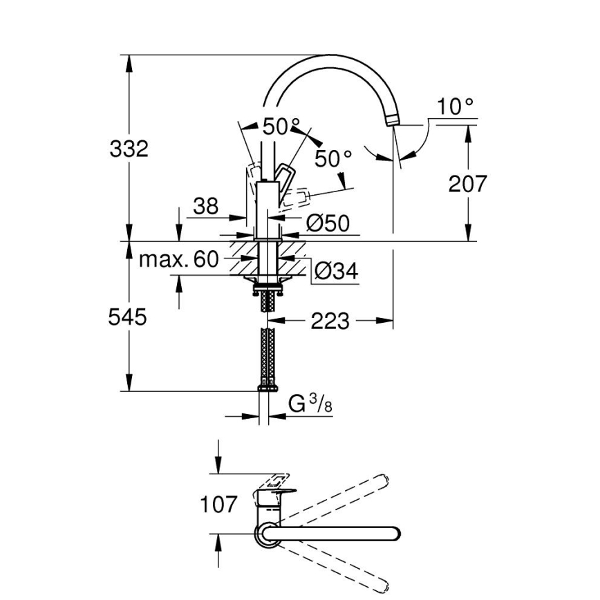 GROHE 31368001 - Drezová batéria BAULOOP lesklý chróm