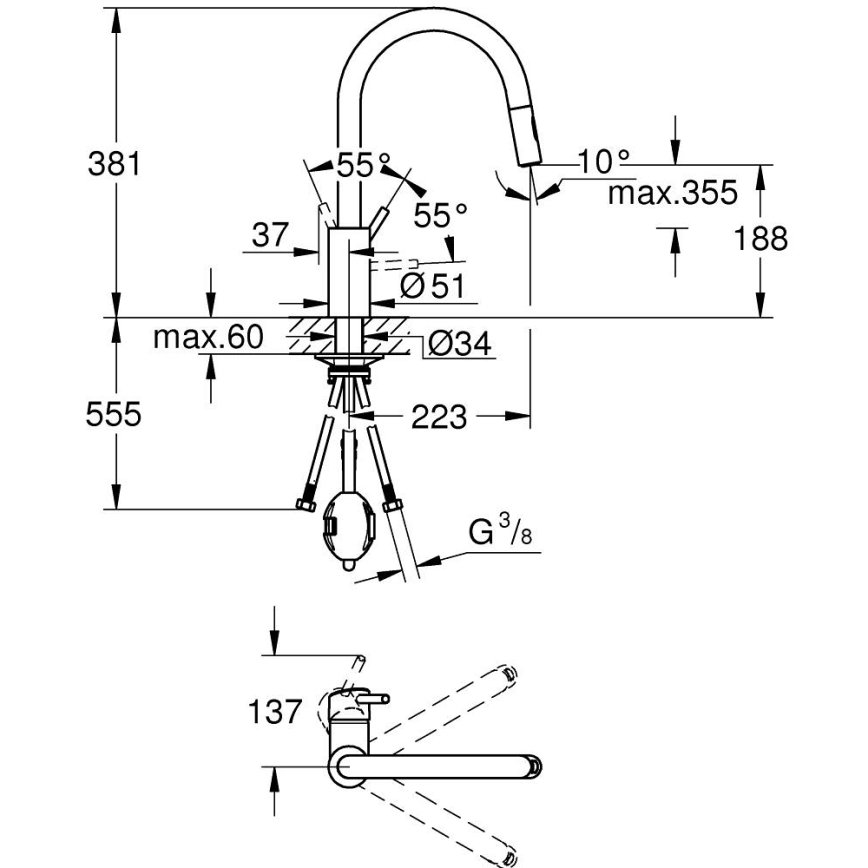 GROHE 31483DC2 - Drezová batéria CONCETTO z nehrdzavejúcej ocele
