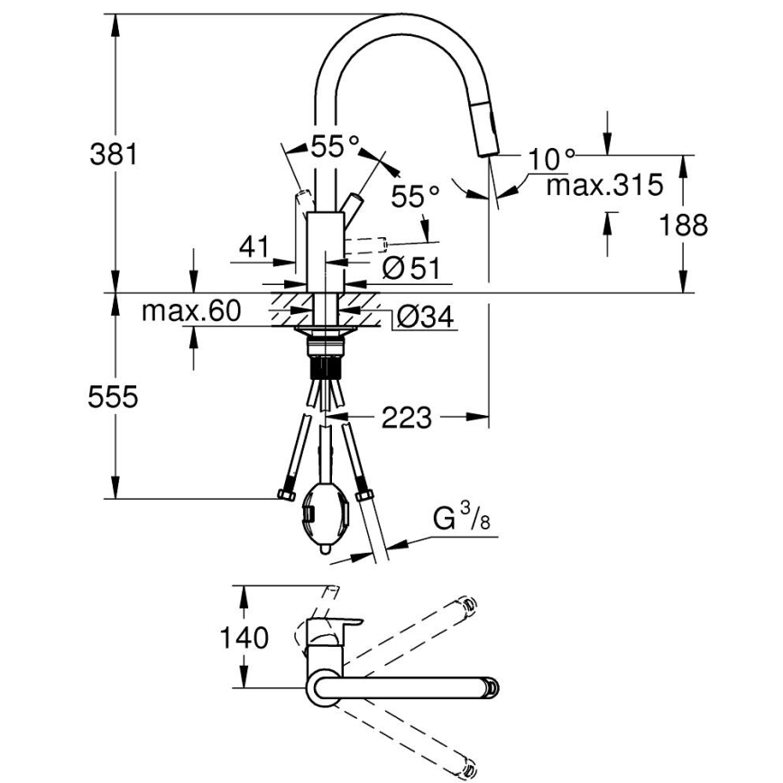 GROHE 31486001 - Drezová batéria FEEL lesklý chróm