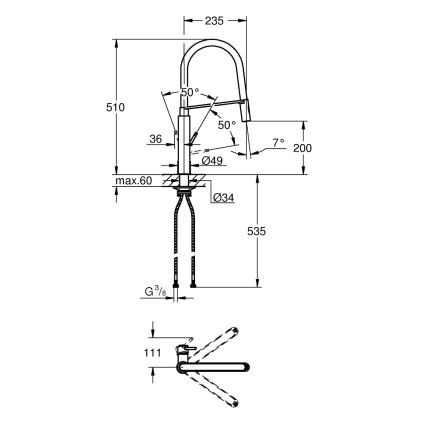 GROHE 31491000 - Drezová batéria CONCETTO s profesionálnou sprchou lesklý chróm