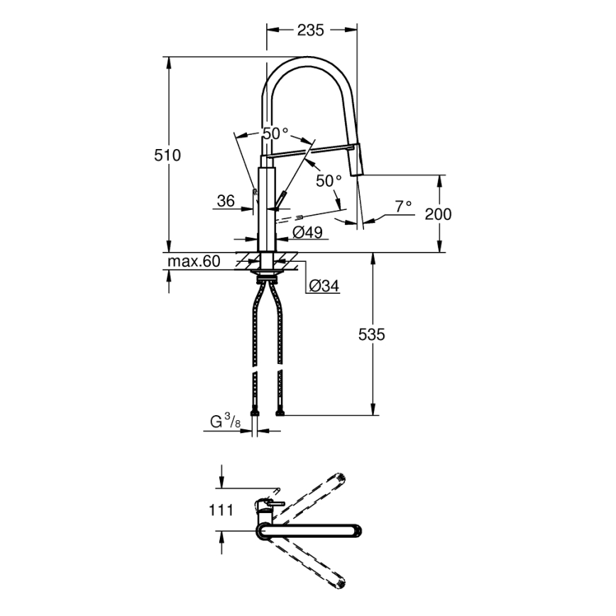 GROHE 31491DC0 - Drezová batéria CONCETTO DN 15 nerez