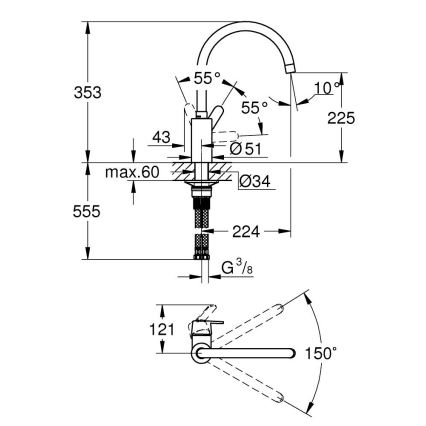 GROHE 31494001 - Drezová batéria GET, lesklý chróm