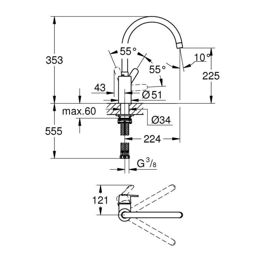 GROHE 31494001 - Drezová batéria GET, lesklý chróm