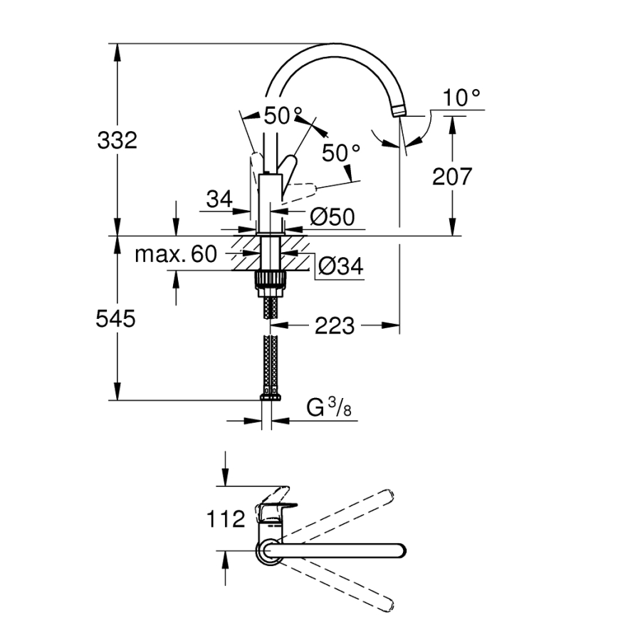 GROHE 31536001 - Drezová batéria BAUCURVE 332 mm, lesklý chróm