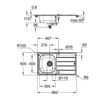 GROHE 31552SD1 - Drez K200 860 x 500 mm nerezová oceľ