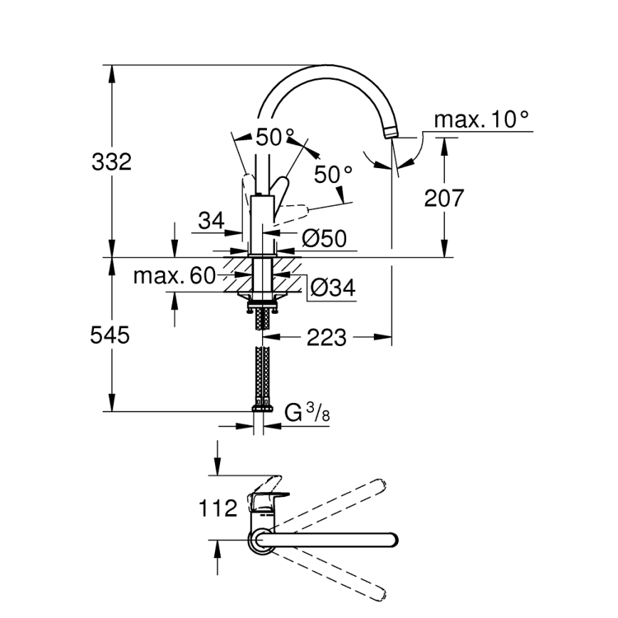 GROHE 31554001 - Drezová batéria START CURVE, lesklý chróm