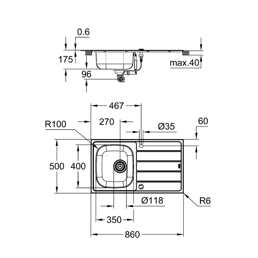 GROHE 31562SD1 - Sada kuchynského drezu s batériou BAU 860 x 500 mm z nerezovej ocele
