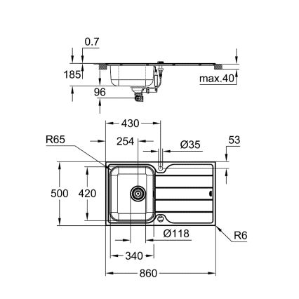 GROHE 31571SD1 - Drez K500 860 × 500 mm z nerezovej ocele