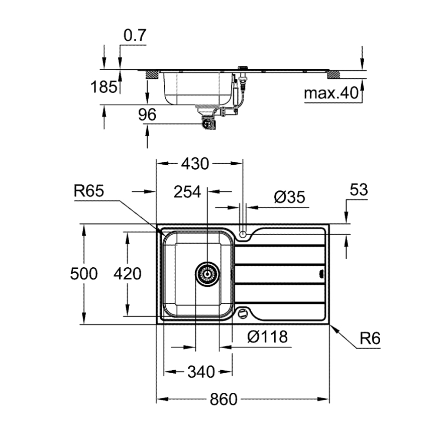 GROHE 31573SD1 -Sada kuchynského drezu K500 s odkvapkávacou plochou a batériou A 86×50 cm nerezová oceľ