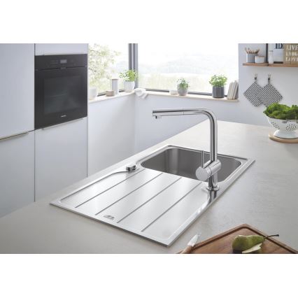 GROHE 31573SD1 -Sada kuchynského drezu K500 s odkvapkávacou plochou a batériou A 86×50 cm nerezová oceľ