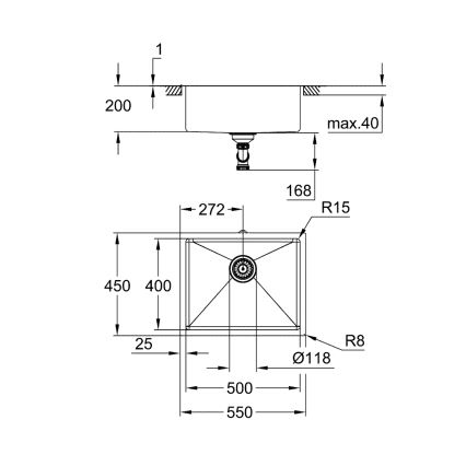 GROHE 31574SD1 - Kuchynský drez K700U 550 x 450 mm nerezová oceľ