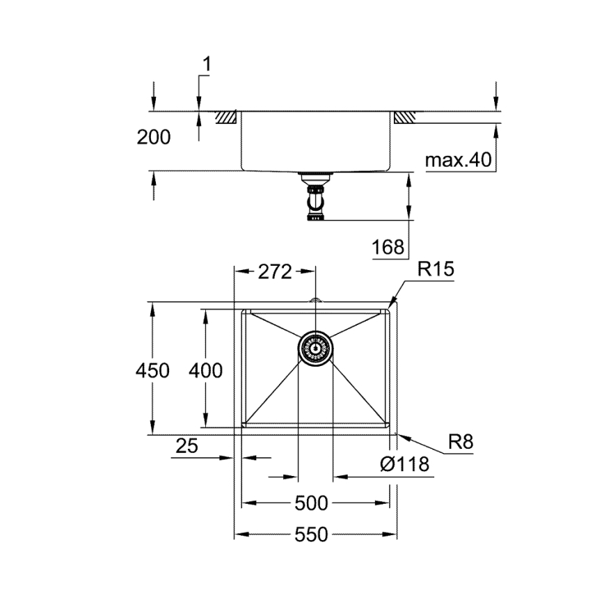 GROHE 31574SD1 - Kuchynský drez K700U 550 x 450 mm nerezová oceľ