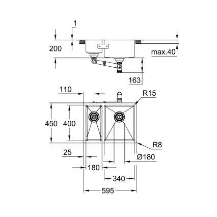 GROHE 31576SD1 - Kuchynský drez K700U 595 × 450 mm nerez