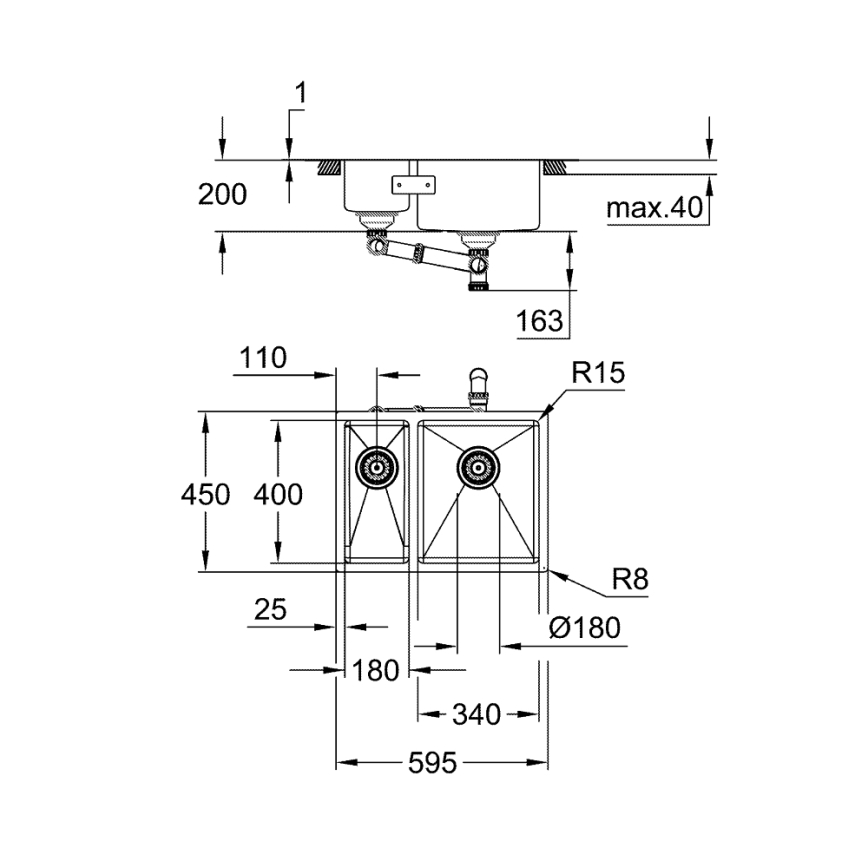 GROHE 31576SD1 - Kuchynský drez K700U 595 × 450 mm nerez