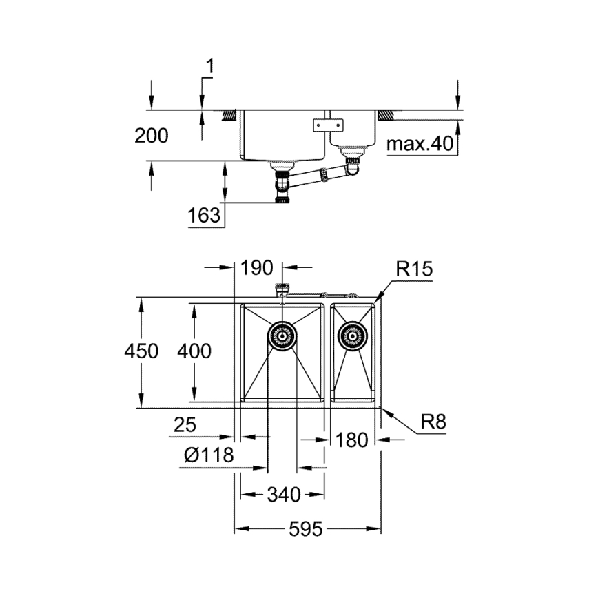 GROHE 31577SD1 - Kuchynský drez K700U 595 × 450 mm, nerezová oceľ