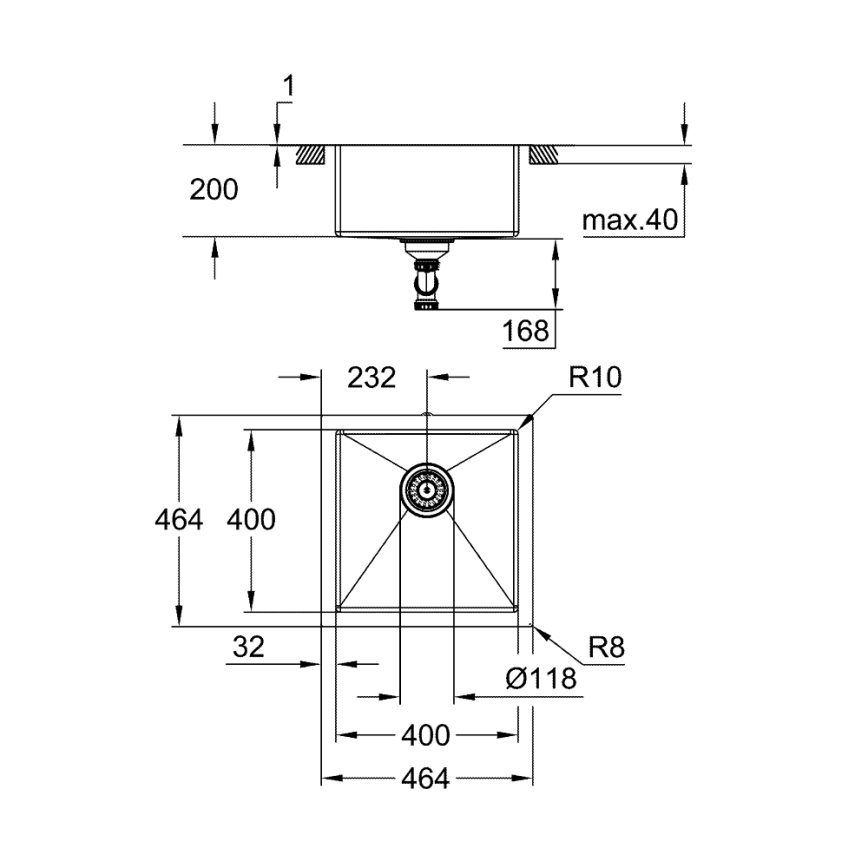 GROHE 31578SD1 - Nerezový drez K700 464 x 464 x 200