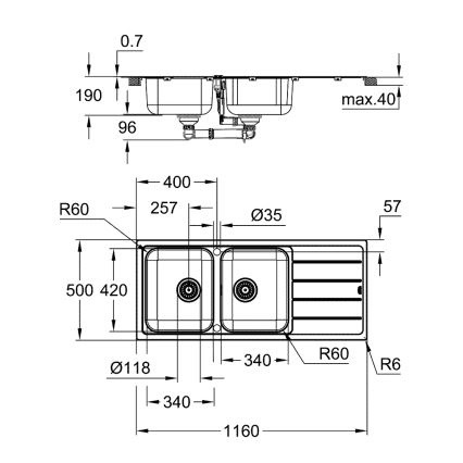 GROHE 31588SD1 - Drez K500 1160 × 500 mm nerez