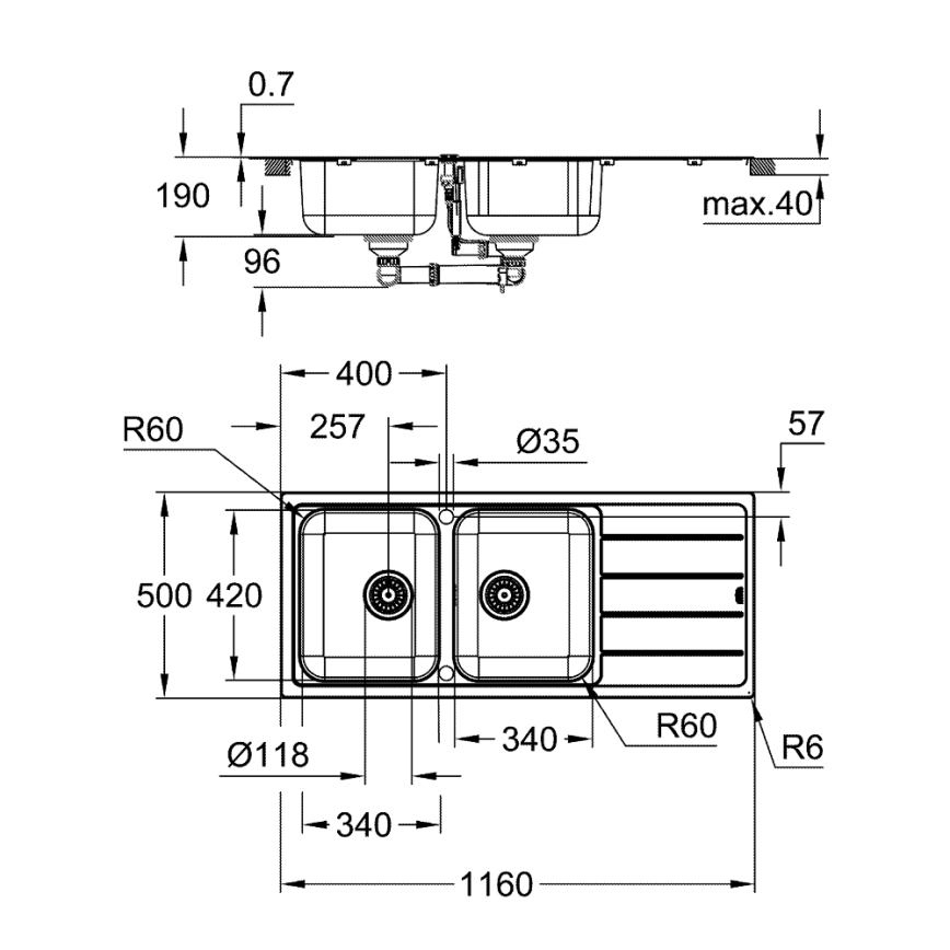GROHE 31588SD1 - Drez K500 1160 × 500 mm nerez