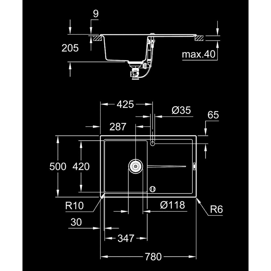 GROHE 31639AP0 - Kompozitný drez K400 780 × 500 mm čierny