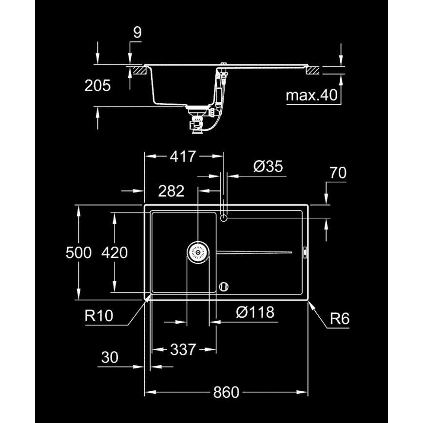 GROHE 31640AP0 - Kompozitný drez K400 860 × 500 mm čierny