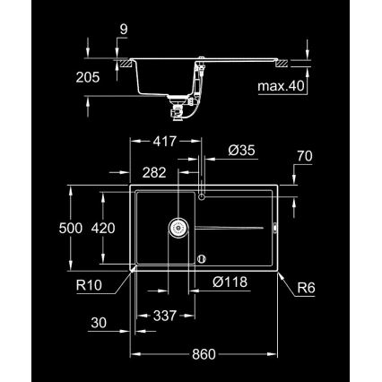 GROHE 31640AP0 - Kompozitný drez K400 860 × 500 mm granit/čierna