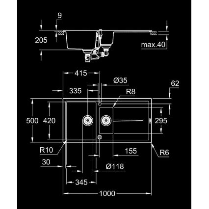 GROHE 31642AP0 - Drez K400 1000 × 500 mm granit/čierna