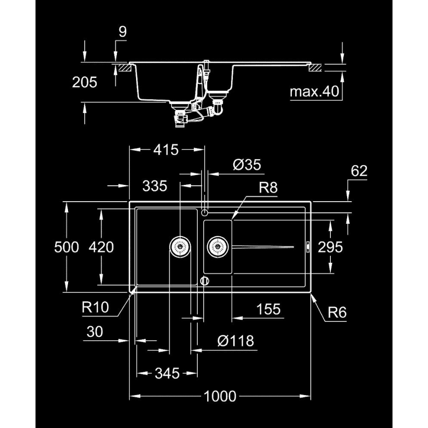GROHE 31642AP0 - Drez K400 1000 × 500 mm granit/čierna