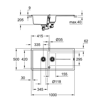 GROHE 31642AP0 - Drez K400 1000 × 500 mm granit/čierna