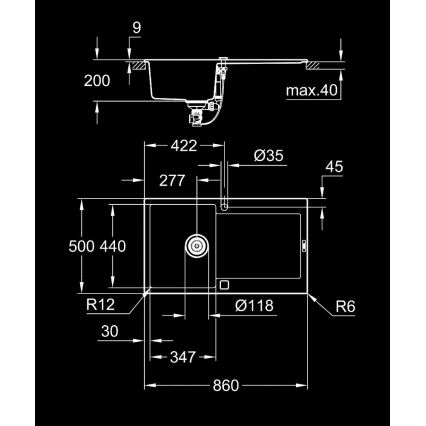 GROHE 31644AP0 - Drez K500 860 × 500 mm granit/čierna
