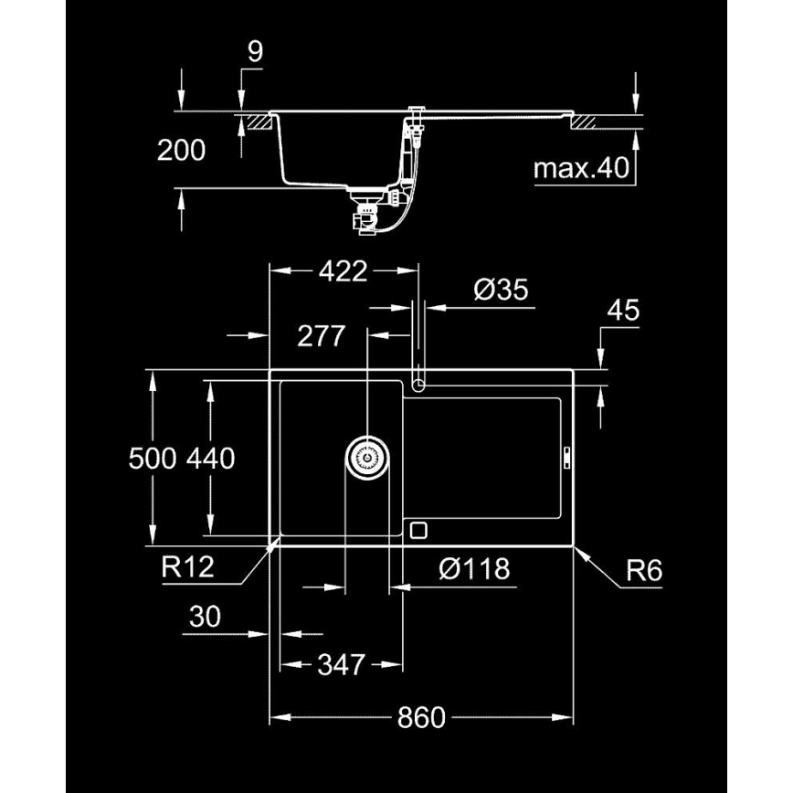 GROHE 31644AP0 - Drez K500 860 × 500 mm granit/čierna