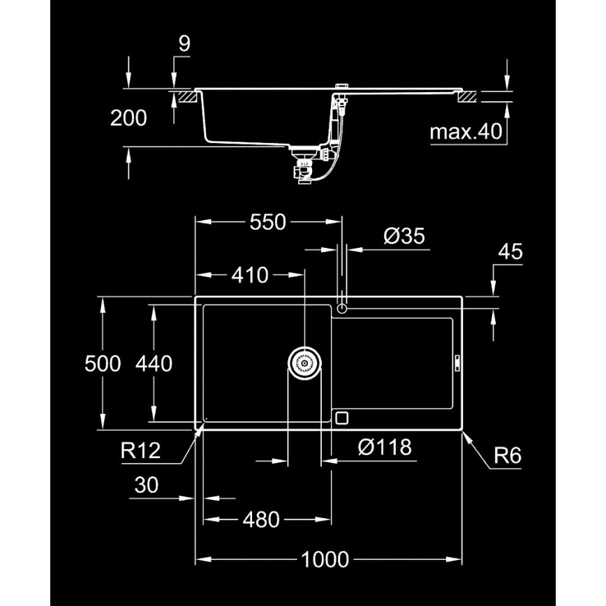 GROHE 31645AP0 - Drez K500 1000 × 500 mm kameň/čierna