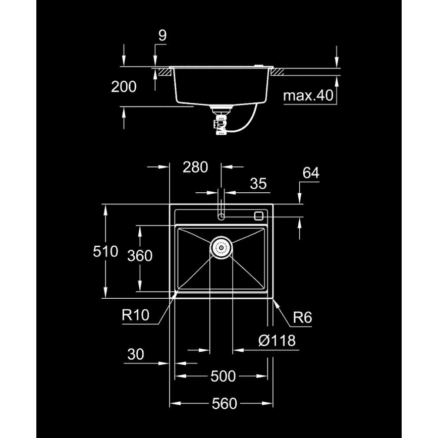 GROHE 31651AP0 - Kuchynský drez K700 560 × 510 mm granit/čierna