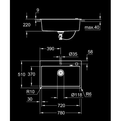 GROHE 31652AP0 - Kompozitný drez K700 780 × 510 mm granit/čierna