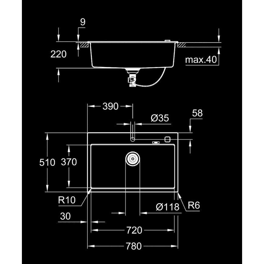 GROHE 31652AP0 - Kompozitný drez K700 780 × 510 mm granit/čierna