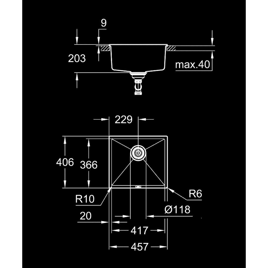 GROHE 31653AP0 - Drez K700U 457 × 406 mm kameň/čierna