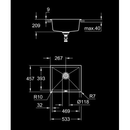 GROHE 31654AP0 - Drez K700U 533 × 457 mm čierny granit/čierna
